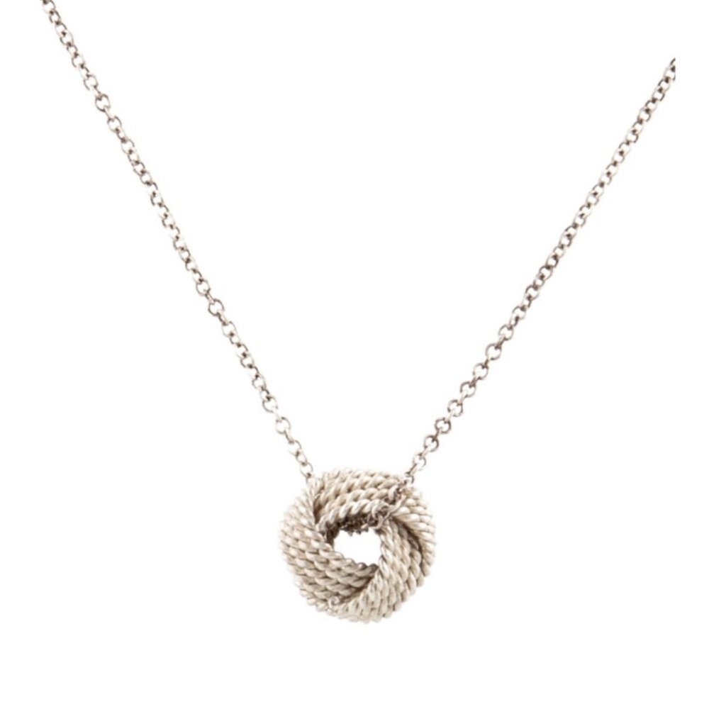 Tiffany & Co Sterling Silver Twist Knot Pendant Necklace 16” w/ Box - Picture 3 of 9